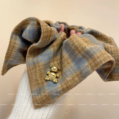 韩系格纹方巾大肠发圈秋冬2024新款扎丸子头发绳女高级感头绳头饰