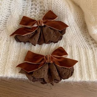 文艺复古风秋冬韩系蕾丝蝴蝶结发夹裙摆侧边刘海头饰简约夹子发饰