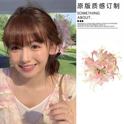 纯欲风~白色彼岸发夹侧边夹2025新款流苏超仙氛围感头饰拍照配饰