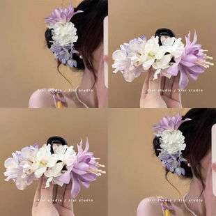 超仙森系花朵发夹2025新款 多巴胺鲨鱼夹抓夹甜美小清新发饰女 夏季