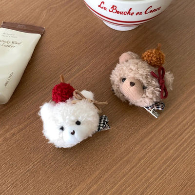 燕麦奶霜可爱樱桃小熊少女发夹毛绒绒玩偶刘海发卡侧边发饰女夹子