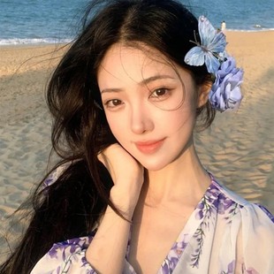 雾碟沁兰氛围感蝴蝶发夹蓝紫调ins花朵小众仙气气质百搭发夹发饰