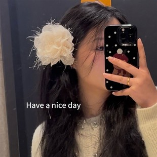 泡芙甜茶 鸭嘴夹超仙丝后脑勺发夹女 氛围感花朵小众发饰法式