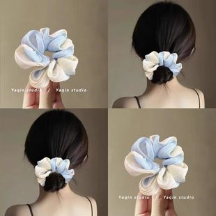 蓝色海屿流光小众渐变网纱大肠发圈扎发头绳橡皮筋发饰女夏韩版