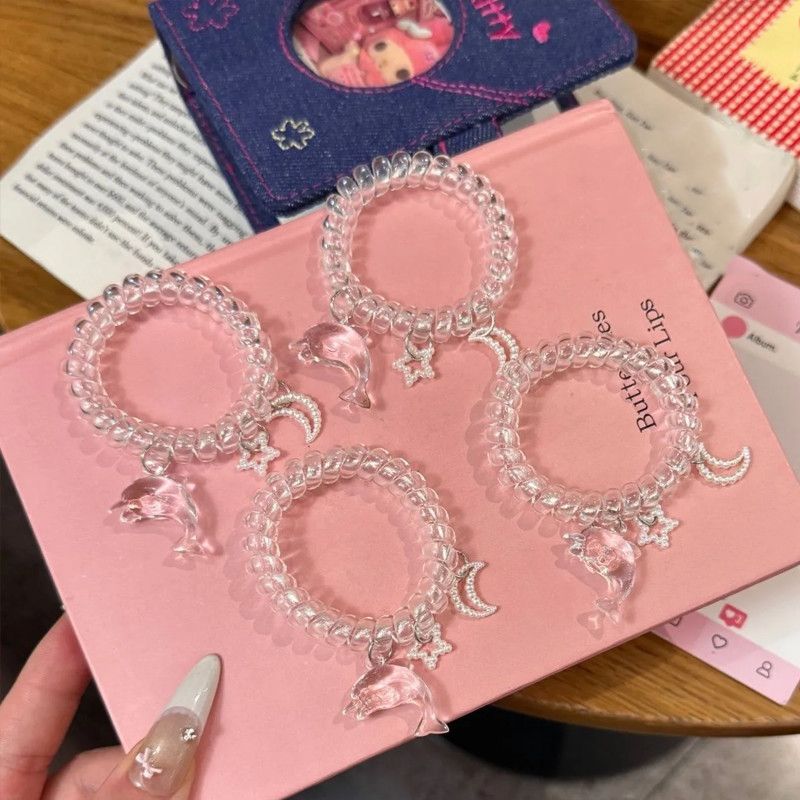 高颜值韩式透明电话线星星可爱甜美发圈女简约无痕发绳清新高弹力