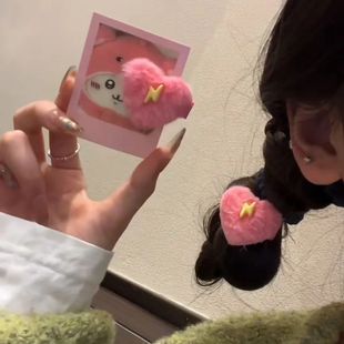 汪苏泷十万伏特周边物料曼城粉色爱心毛绒发夹甜美少女刘海发夹女