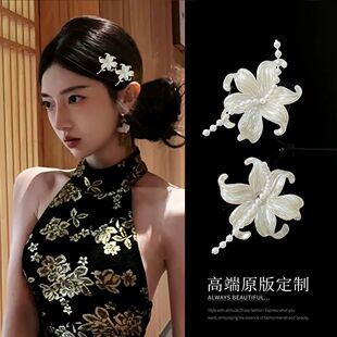 黑道千金~珠光鸢尾花发夹侧边夹独特立体花朵发饰氛围感夹子头饰