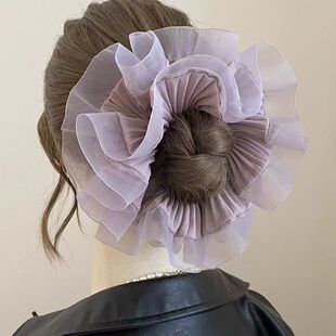 温柔欧根纱木耳褶皱花苞大肠发圈女高级感2025年新款 发饰发绳