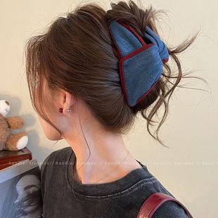 撞色牛仔母亲节520抓夹韩系三角高级复古新款 鲨鱼发夹后脑勺发饰