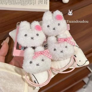 少女呼呼米菲兔蝴蝶结发圈发夹卡通毛绒发绳可爱甜美马尾头饰发饰