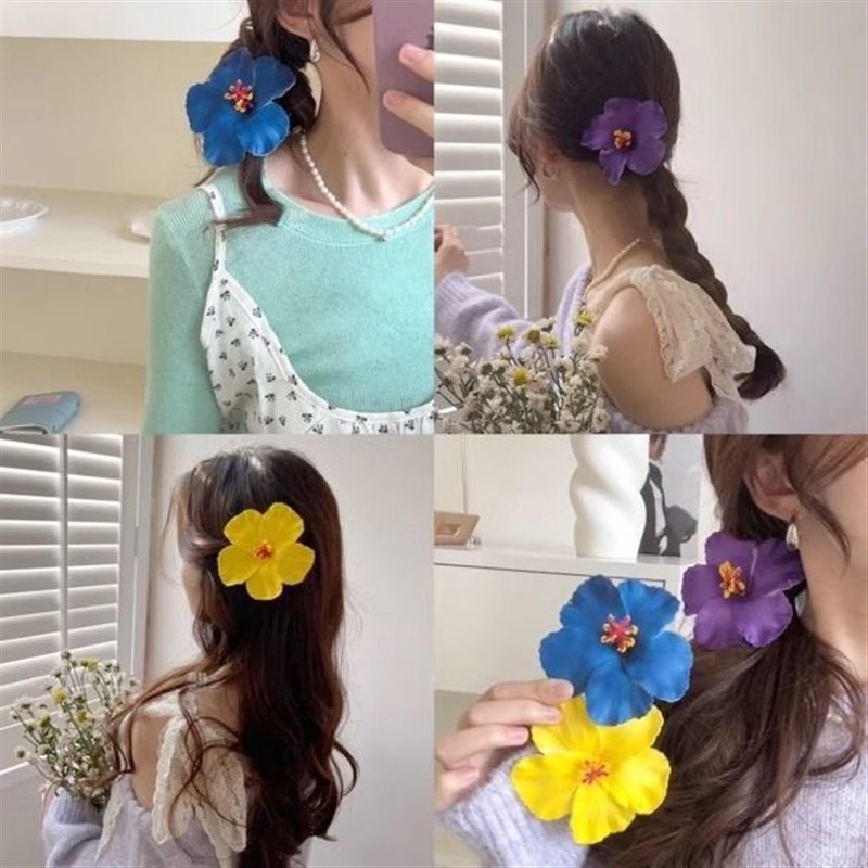 扶桑花发夹女仿真花朵侧边夹氛围感鸭嘴夹子度假风发卡头饰头花