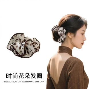 复古精致高级韩国多层雪纺印花木耳边肥肠弹力气质马尾头绳发圈专