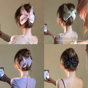 超仙水钻网纱蝴蝶翅膀抓夹女后脑勺盘发鲨鱼夹子法式 复古发夹头饰