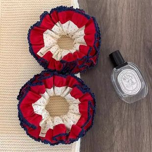 重工波点花边大肠发圈女韩系扎头发丸子头发绳低马尾头绳皮筋发饰