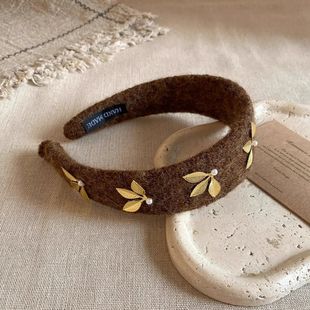 洋气高级金枝玉叶复古拉德秋冬毛呢宽边树叶子发箍女高颅氛围头箍