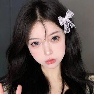ins风超仙氛围感甜美白色蕾丝蝴蝶结发夹侧边刘海夹子双马尾发卡
