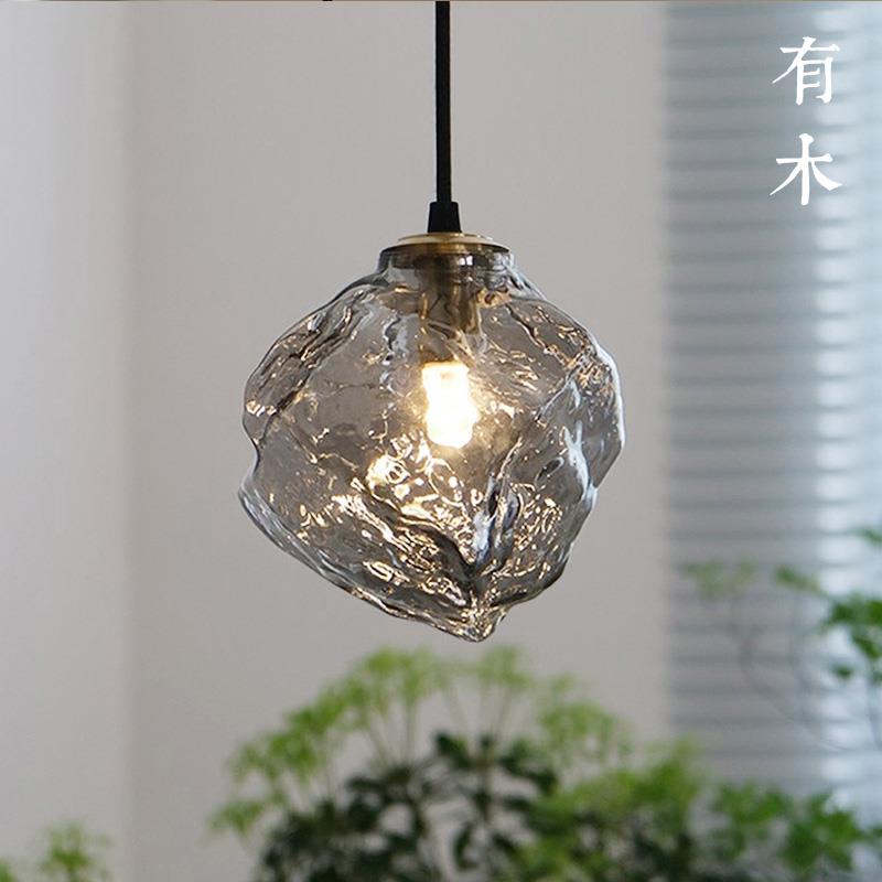 有木冰块小吊灯日式玻璃卧室床头灯创意简约复古走廊过道氛围熔岩