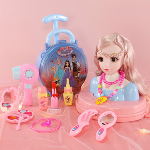 儿童会眨眼睛可以化妆梳头发洋娃娃美容美发套装女孩玩具行李箱