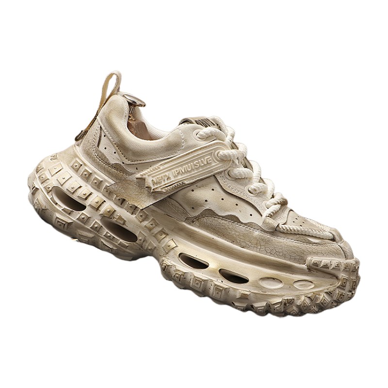 老爹鞋男士擦色皮做旧款时尚男鞋子小众2024新款潮流韩版男脏脏鞋