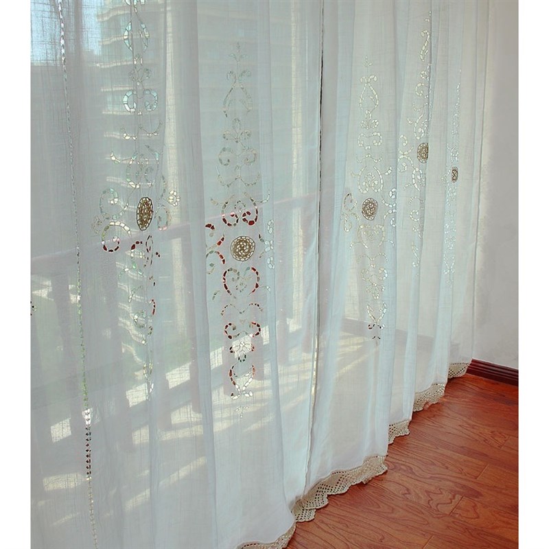 成品新品欧式高档刺绣镂空布艺窗帘成品客厅卧室白色窗纱