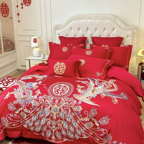 高级感新款龙凤刺绣婚庆四件套红色新婚被套床单高档结婚喜被床品