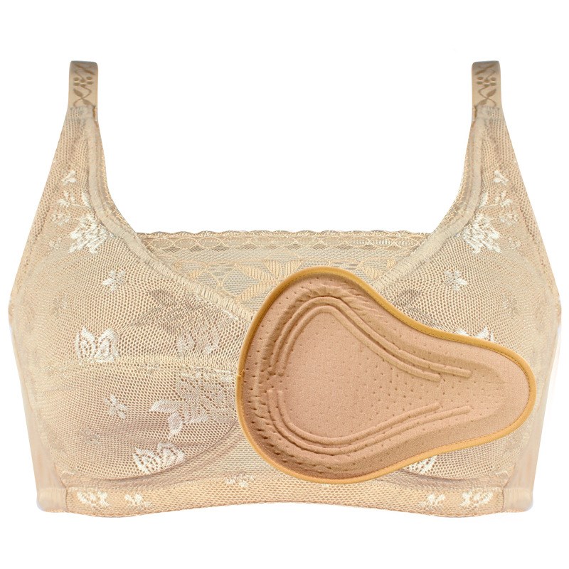 棉质海绵义乳文胸套装术后切除抹胸蕾丝腋下无钢圈内衣薄款胖乳腺