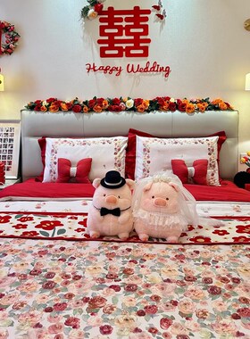 乐优公主100支长绒棉结婚四件套大红色婚庆喜被床单被套床上用品