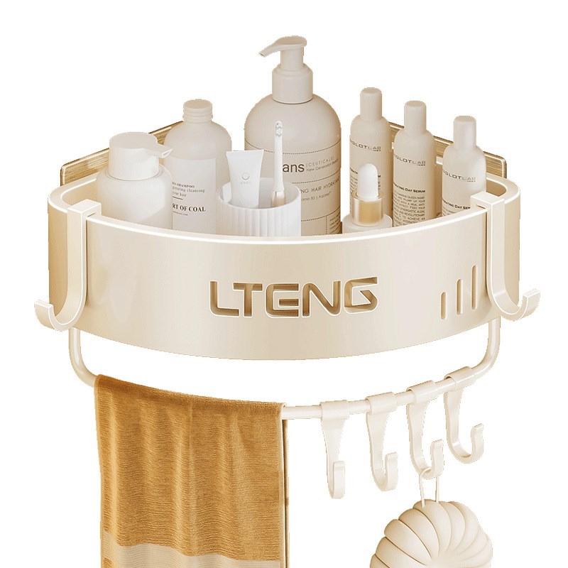 蓝速卫生间浴室三角置物架免钉壁挂式厕所洗手间墙转角奶白收纳架