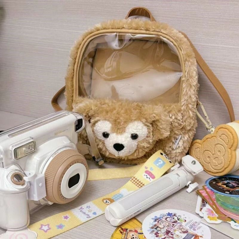 可爱卡通达菲熊毛绒双肩包毛茸茸大容量通勤百搭单肩手提斜挎痛包