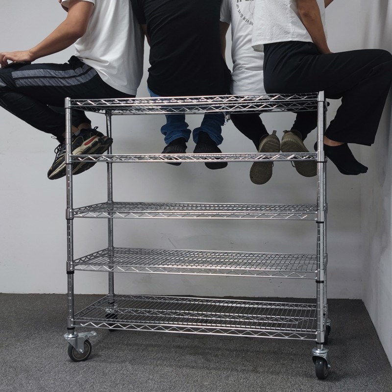 防静电不锈钢置物架带轮车间仓库物料架移动货架可拆卸周转层架子