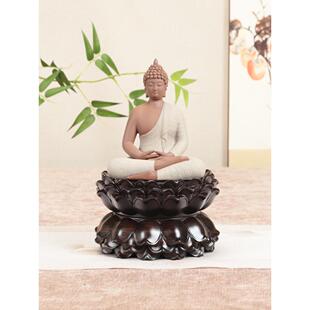 黑檀木莲花底座观音菩萨供佛佛像座台全实木雕圆形供奉台摆件托架