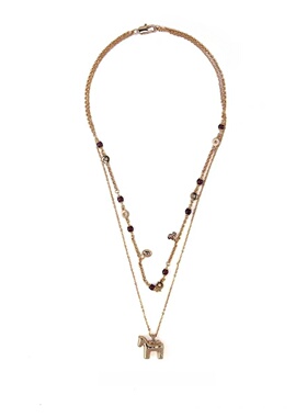 马年简约金色小马项链高级感大气本命年双层项坠秋冬毛衣链女款