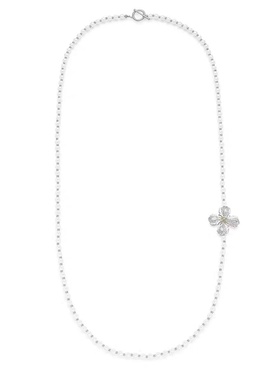 白色珍珠项链女多种戴法花朵吊坠银色锁骨链简约气质时尚百搭饰品