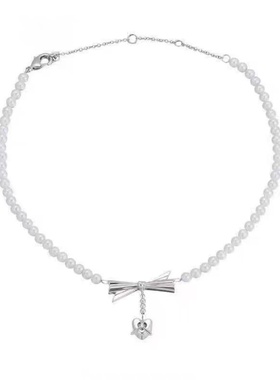 时尚设计珍珠蝴蝶结吊坠项链轻奢简约气质精致个性百搭锁骨链女