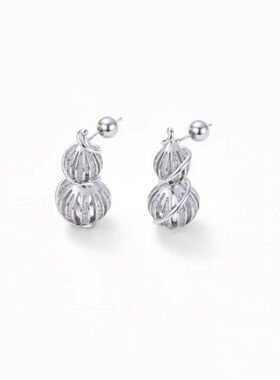 轻奢银色葫芦耳钉设计师款镂空气质小众高级感时尚百搭耳饰女款