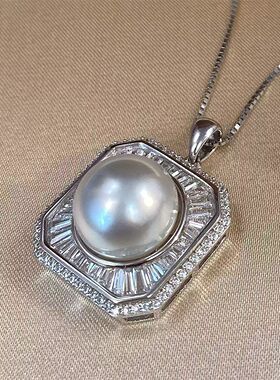 经典日出系列 珍珠白项链璀璨闪亮银色T方形温柔气质项链锁骨链