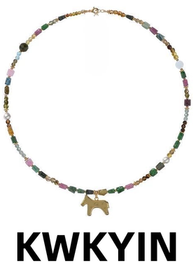 KWKYIN彩色碧玺珠子项链小众设计珍珠锁骨高级感叠戴木马吊坠手链