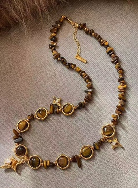 美拉德星芒虎眼石项链高级感轻奢小众气质精致复古百搭毛衣链女