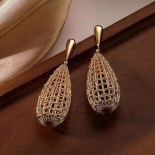 镂空大水滴高级感欧美风金色大网水滴造型氛围感耳环女气质宫廷风