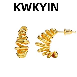 2025新款热依扎罗英子同款缠绕羊角包耳钉女轻奢耳钉小众耳环耳饰