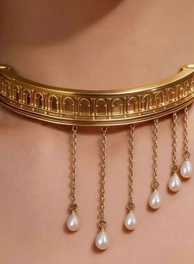 「罗马之泪」中古仿珍珠流苏罗马之泪项链高级感古典复古个性颈链