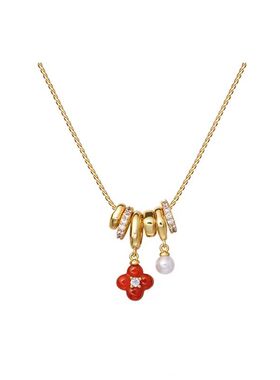 鸿运四叶草项链红色毛衣链新年颈链配饰高级感精致优雅百搭女款