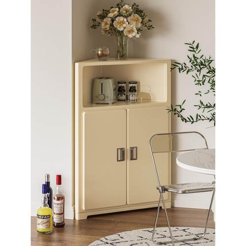 谷及 实木简约奶油风角柜简约设计客厅墙角落地储物柜角落置物架