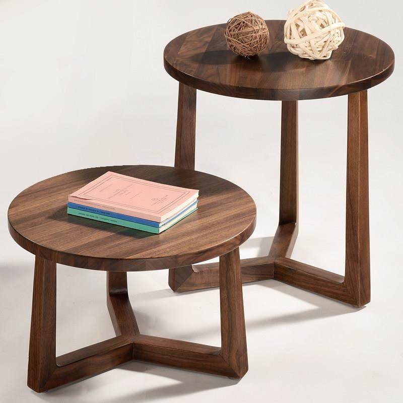 意式极简实木角几黑胡桃木小茶几圆形沙发边几休闲圆几轻奢圆桌子