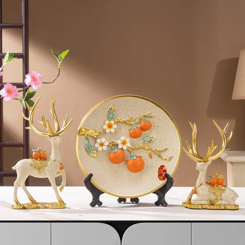 鹿摆件招财家居创意事事如意柿子电视柜装饰乔迁礼品客厅轻奢高档,家居饰品,装饰摆件,淘宝优惠券,粉丝福利购,淘宝优惠卷