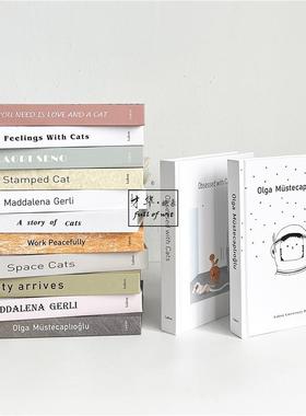 儿童房绘本插画故事样板间装饰真书卡通猫咪摆件英文仿真道具书籍