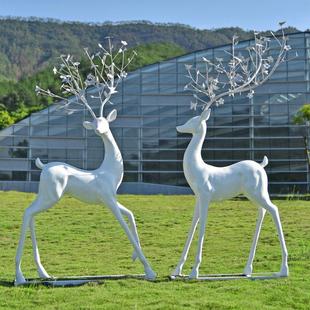 户外玻璃纤维彷真白鹿摆件园林景观梅花鹿动物雕塑婚礼美陈装 饰小