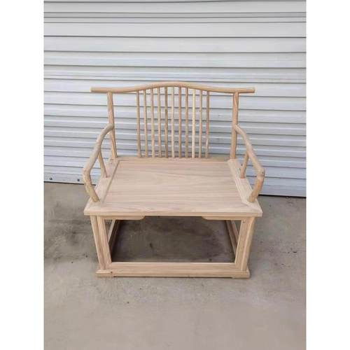 新中国风实木扶手茶椅北方老榆树家庭茶室休闲禅宗扶手主椅白色残