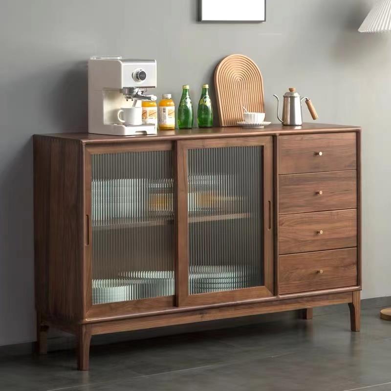 木林森黑胡桃北欧实木餐边柜现代简约储物柜家用玄关茶水柜客厅