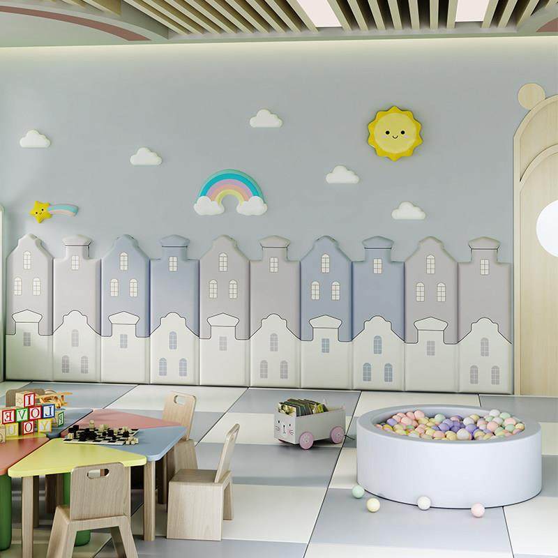 幼儿园早教中心软包背景墙软包贴自粘防撞城堡定制儿童房墙围墙贴
